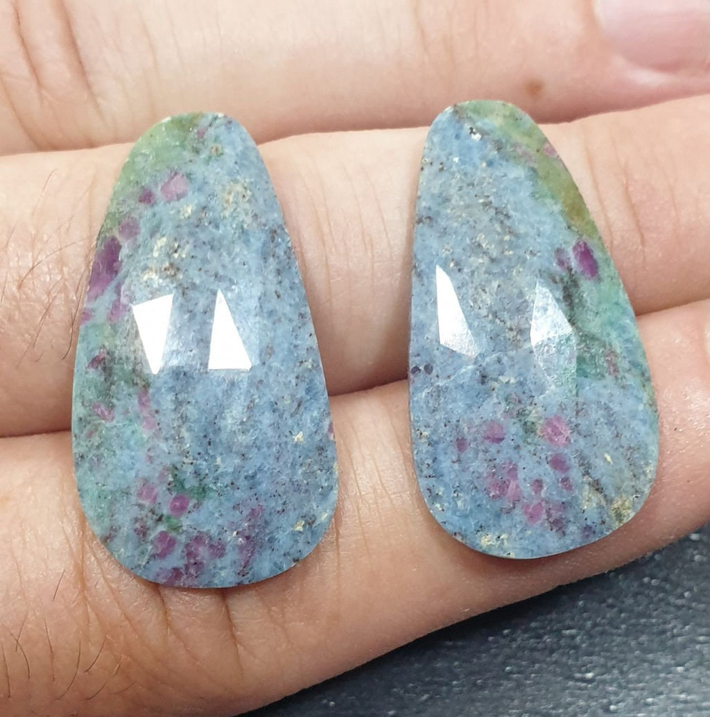 1 Matching Pair 31.8x17mm 40.4ct Rose Cut Extremely Rare Blue Ruby Zoisite From Tanzania- Natural Gem