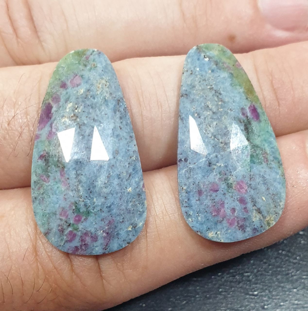 1 Matching Pair 31.8x17mm 40.4ct Rose Cut Extremely Rare Blue Ruby Zoisite From Tanzania- Natural Gem