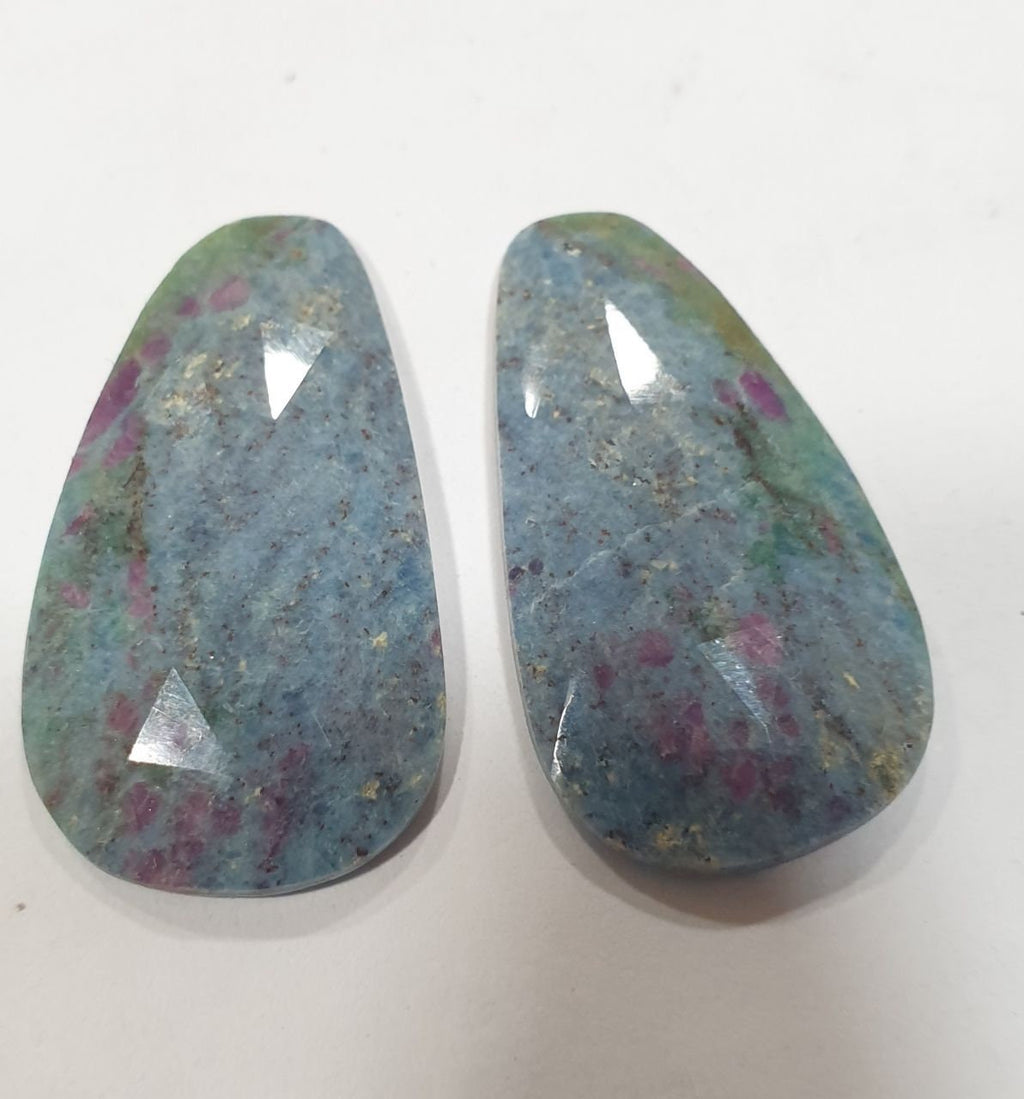 1 Matching Pair 31.8x17mm 40.4ct Rose Cut Extremely Rare Blue Ruby Zoisite From Tanzania- Natural Gem