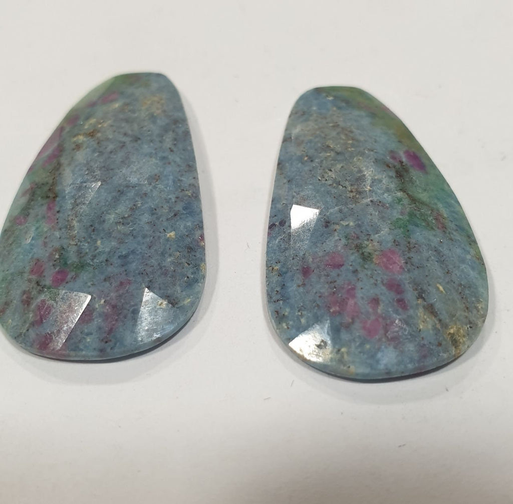 1 Matching Pair 31.8x17mm 40.4ct Rose Cut Extremely Rare Blue Ruby Zoisite From Tanzania- Natural Gem