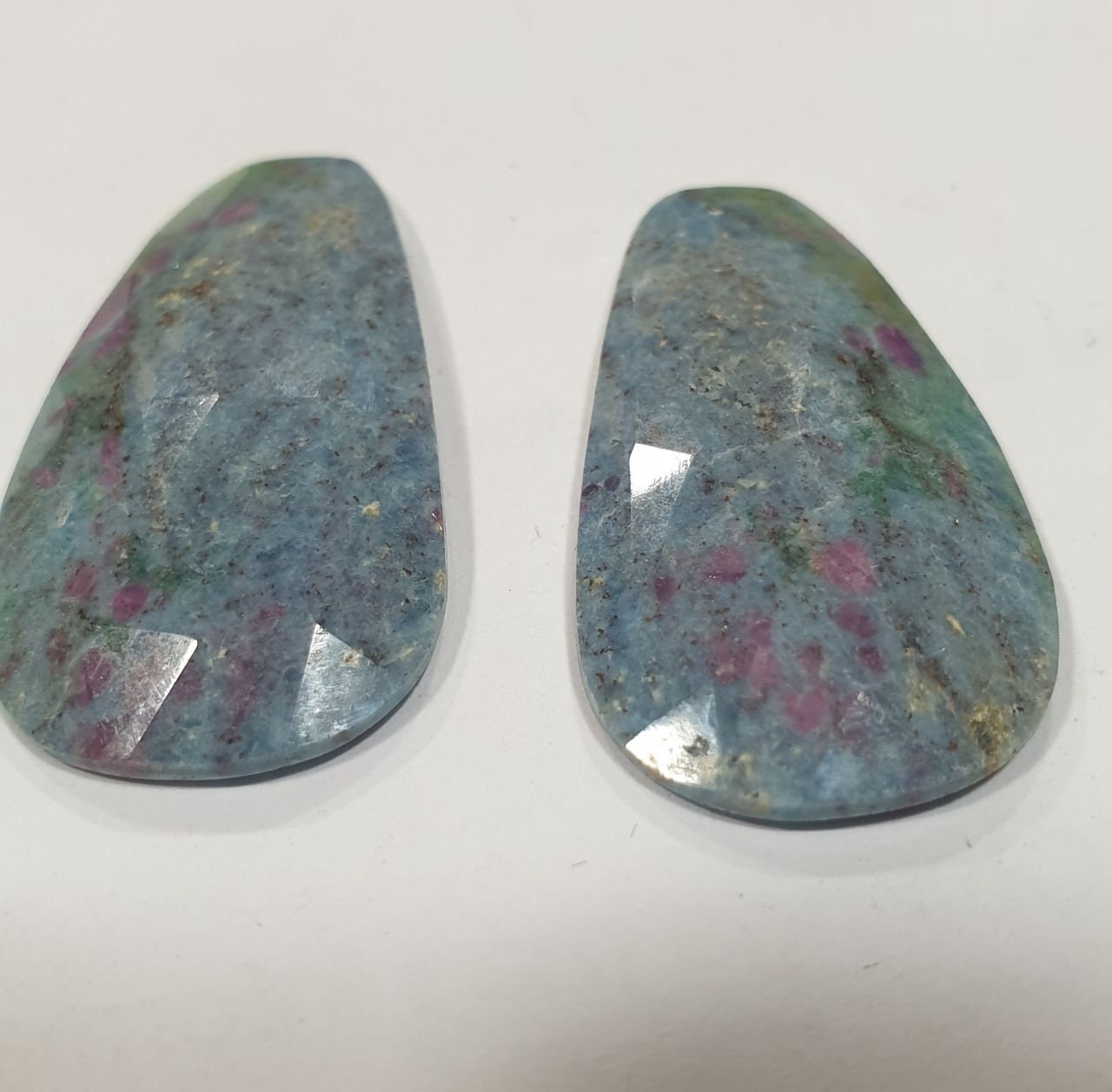 1 Matching Pair 31.8x17mm 40.4ct Rose Cut Extremely Rare Blue Ruby Zoisite From Tanzania- Natural Gem