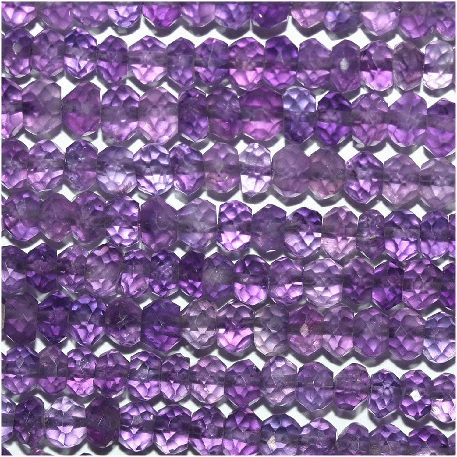 12" St Amethyst Faceted Rondelle Beads 3x2mm.-Strand 37cm