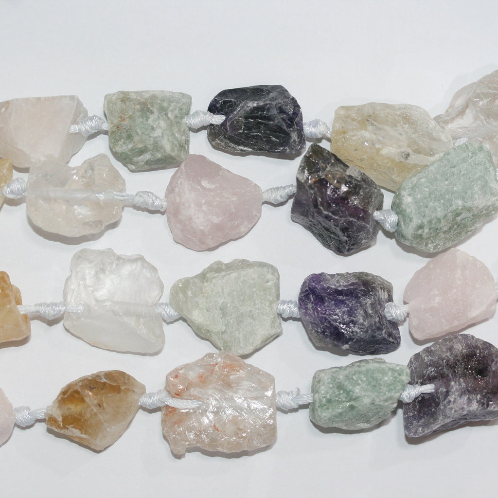 Cuentas de pepitas multipiedra sin pulir de 16" St, 20-30 mm aprox. - Hilo de 40 cm.