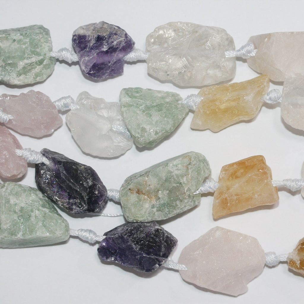 Cuentas de pepitas multipiedra sin pulir de 16" St, 20-30 mm aprox. - Hilo de 40 cm.