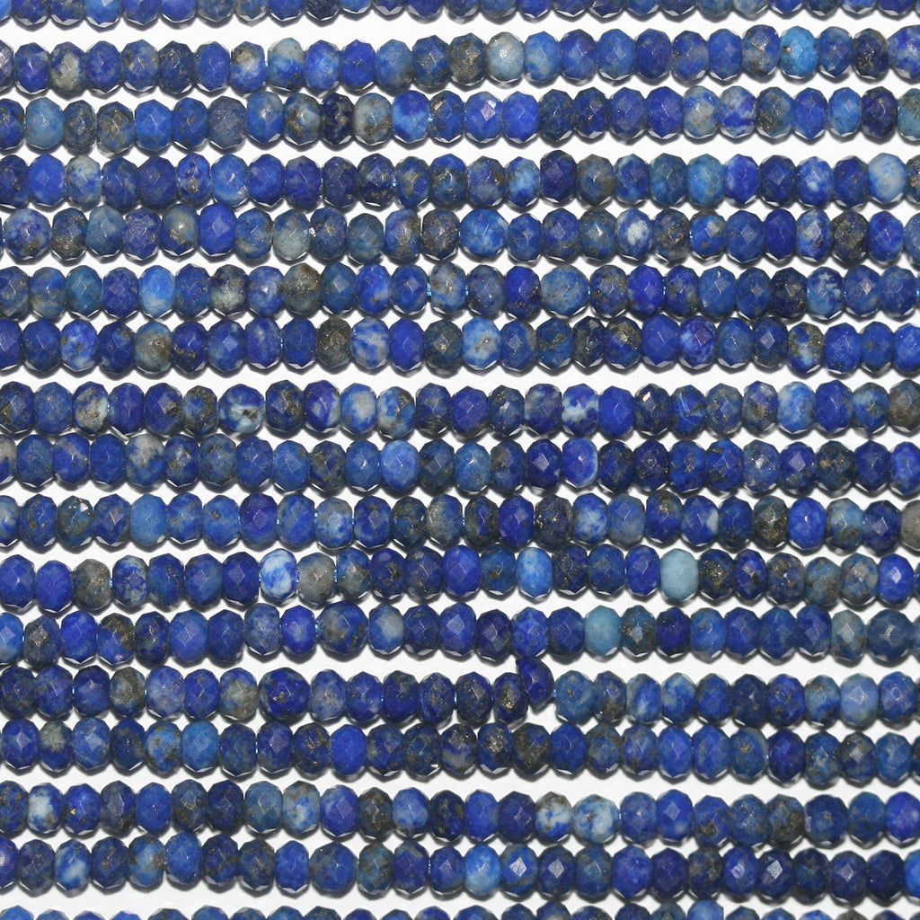 Perles rondelles à facettes en lapis-lazuli de 15 pouces, 3 x 2 mm. - Fil de 39 cm.