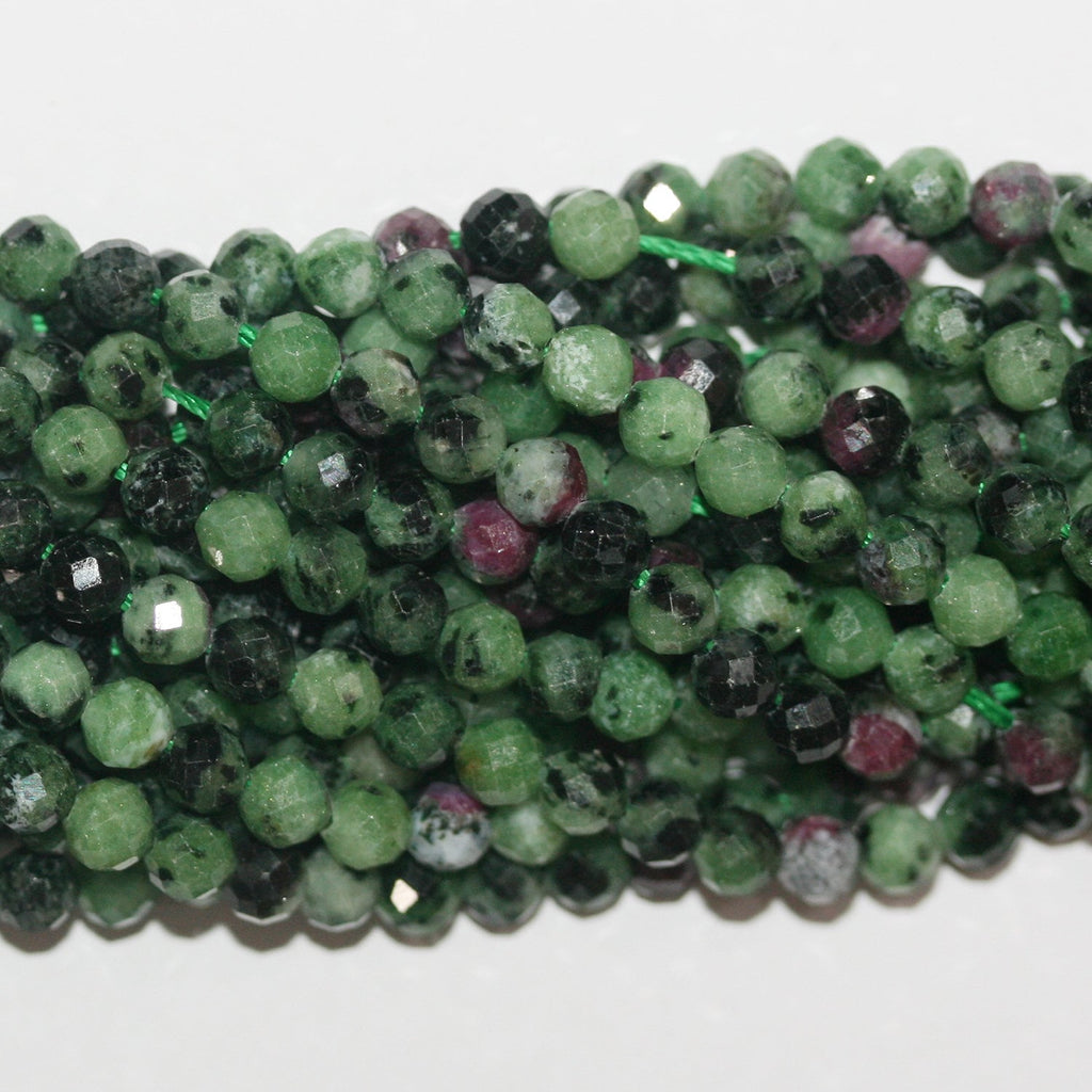 15" St Ruby Zoisite Faceted Round Beads 4mm. Strand 39cm. - Hard Gems