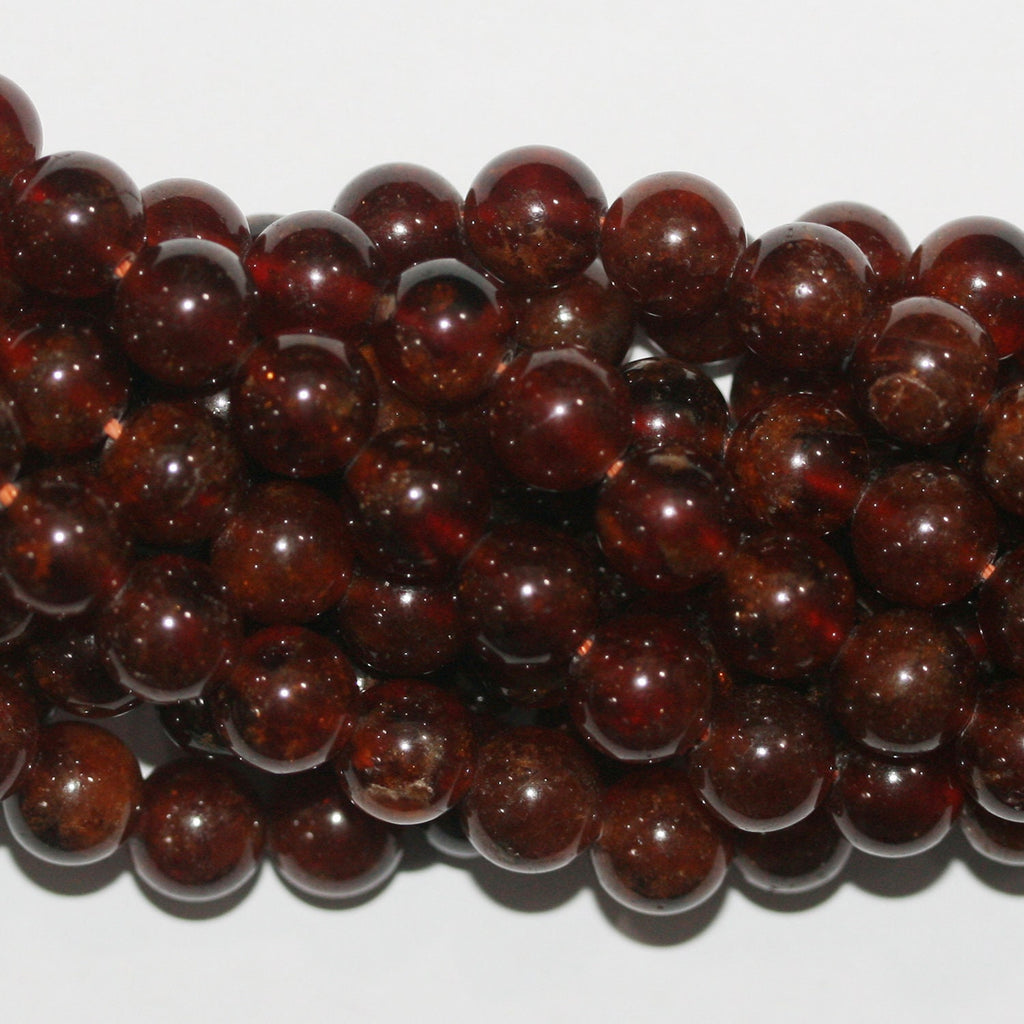Collier de perles rondes lisses en grenat St Hessonite, 8 mm, 15 pouces (39 cm).