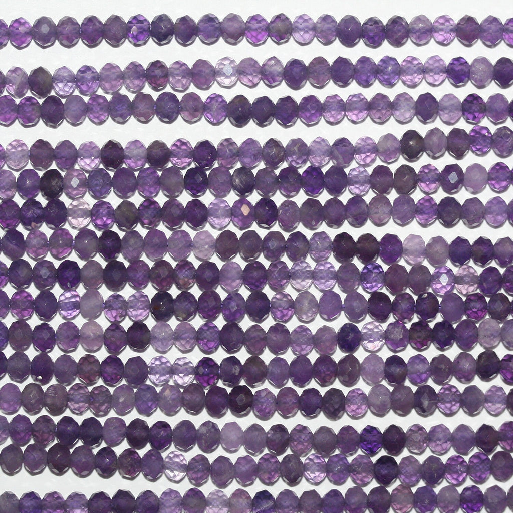 Perles rondelles à facettes en améthyste de 15 pouces, 4 x 3 mm. Fil de 39 cm.