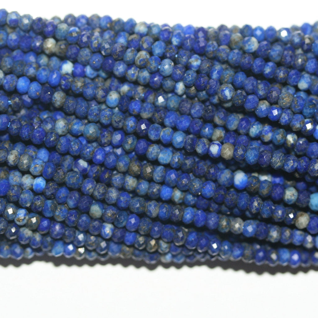 Perles rondelles à facettes en lapis-lazuli de 15 pouces, 3 x 2 mm. - Fil de 39 cm.