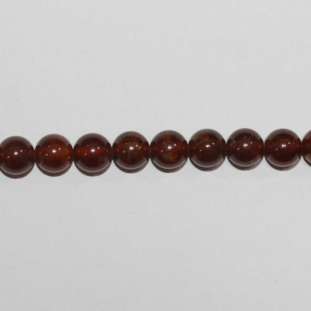 Collier de perles rondes lisses en grenat St Hessonite, 8 mm, 15 pouces (39 cm).