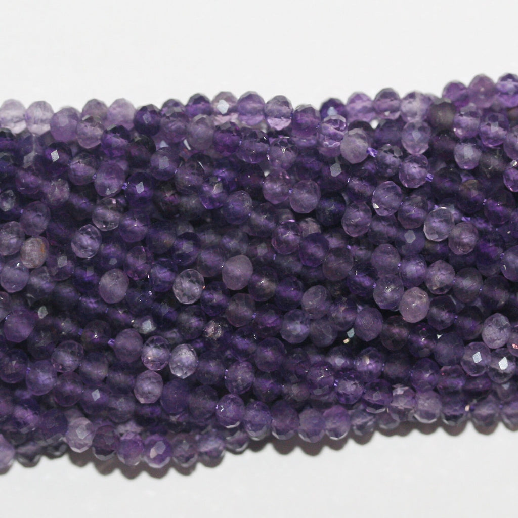 Perles rondelles à facettes en améthyste de 15 pouces, 4 x 3 mm. Fil de 39 cm.