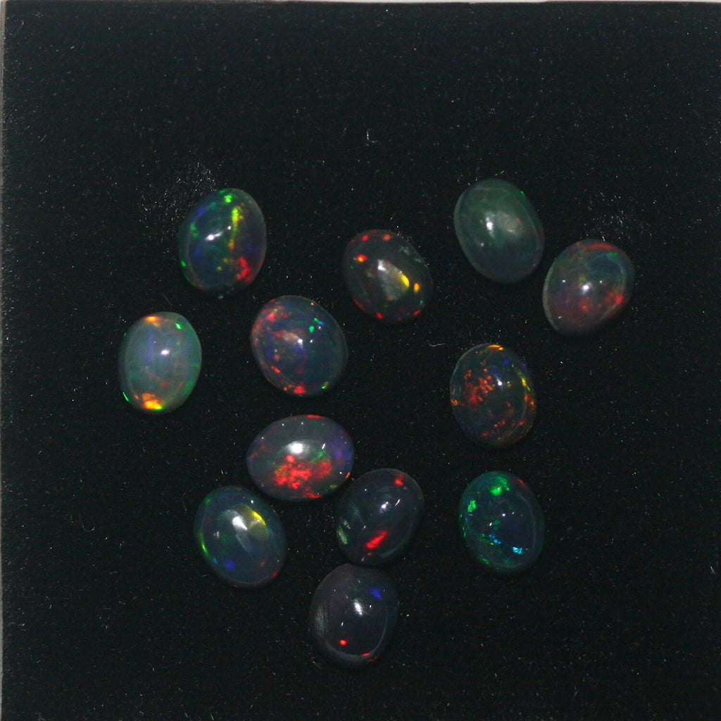 Ethiopian Black Opal Lot Oval Cabochon 5x4mm.-(12Pcs) -Gemstone Parcels-Loose Stones Wholesale Price