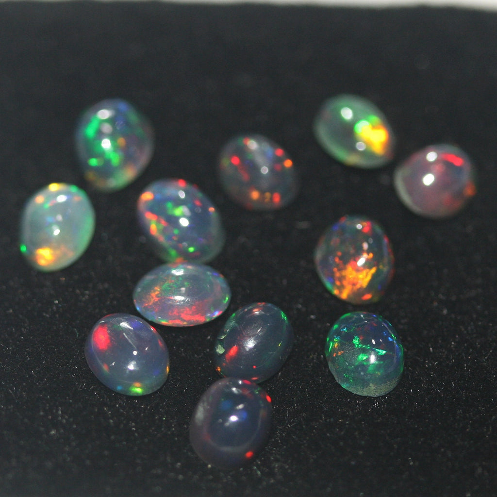 Ethiopian Black Opal Lot Oval Cabochon 5x4mm.-(12Pcs) -Gemstone Parcels-Loose Stones Wholesale Price
