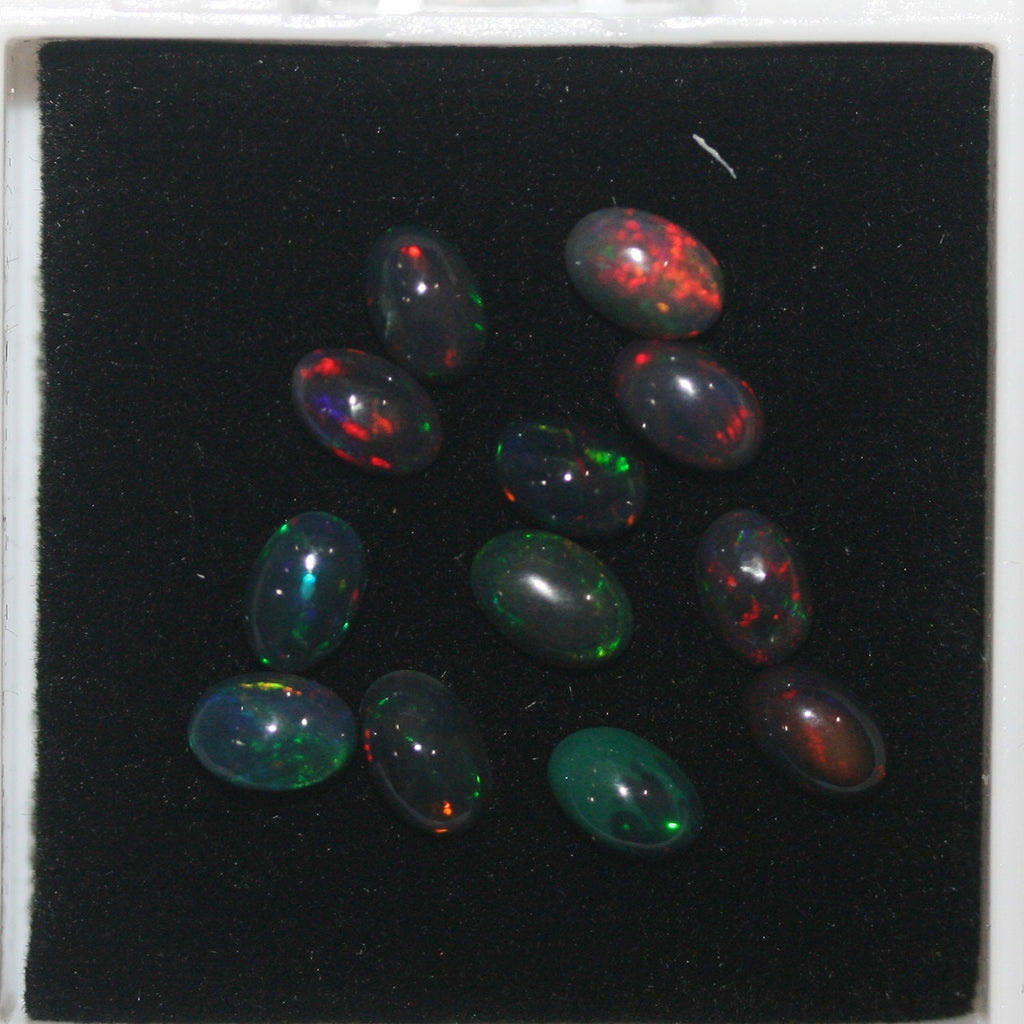 Ethiopian Black Opal Lot Oval Cabochon 6x4mm.-(12Pcs) -Gemstone Parcels-Loose Stones Wholesale Price