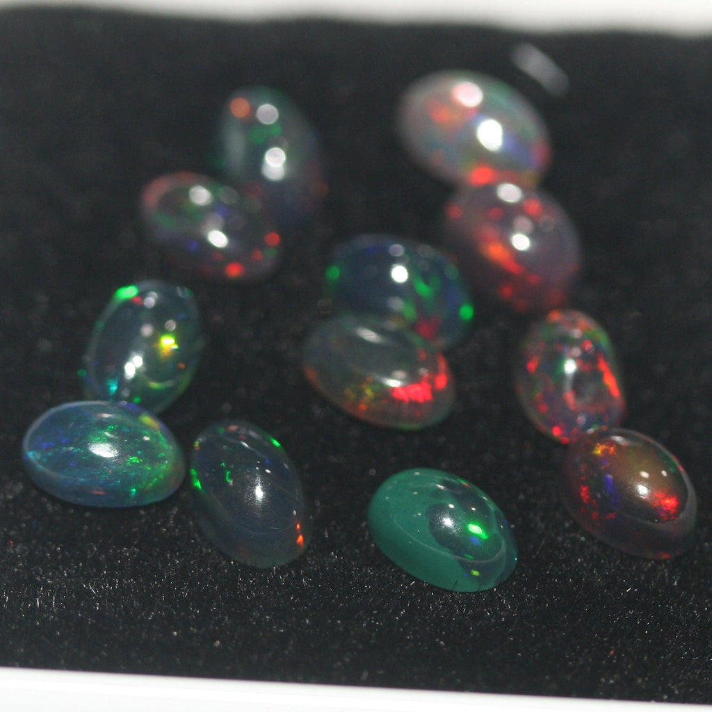 Ethiopian Black Opal Lot Oval Cabochon 6x4mm.-(12Pcs) -Gemstone Parcels-Loose Stones Wholesale Price