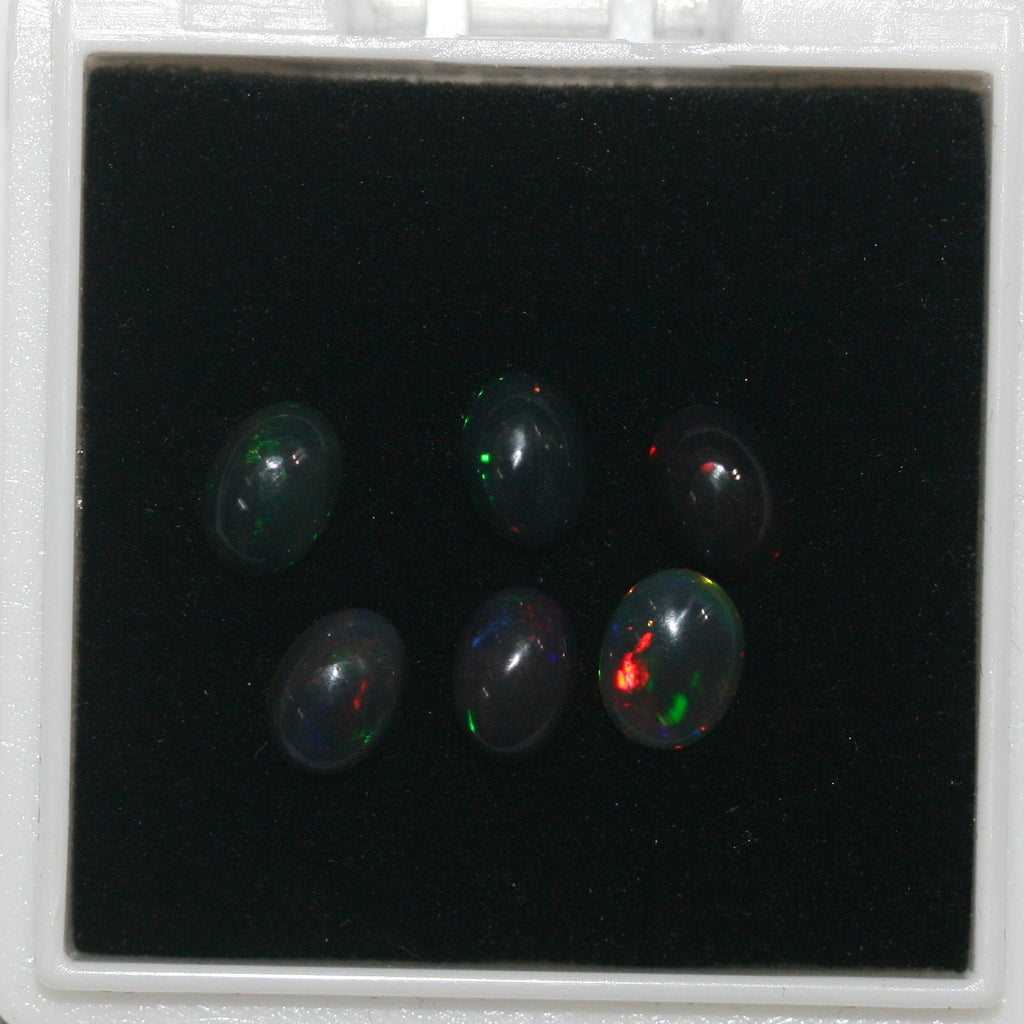 Ethiopian Black Opal Lot Oval Cabochon 7x5mm.-(6Pcs).-Gemstone Parcels-Loose Stones Wholesale Price