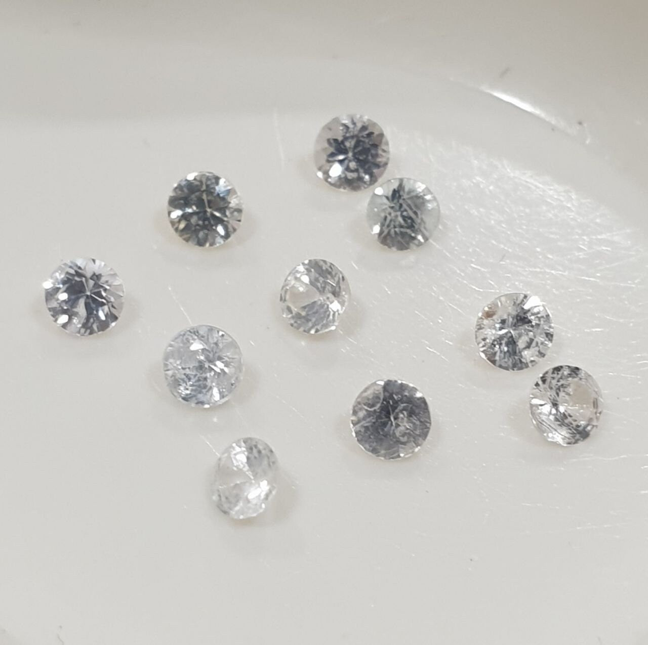 10 Pcs White Sapphire Lot Faceted Round 2.3-2.4mm.  -Gemstone Parcels-Loose Stones Wholesale Price-Natural Gems