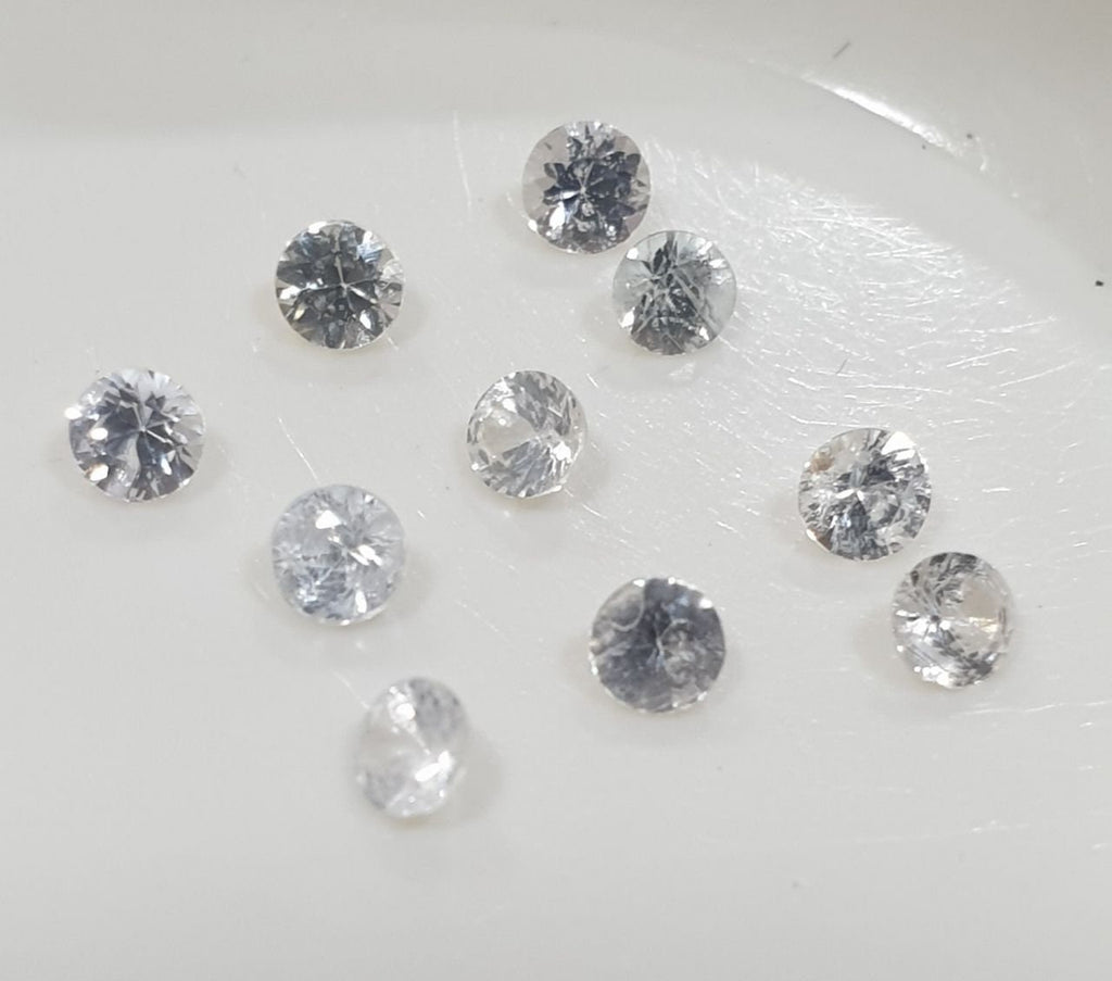 10 Pcs White Sapphire Lot Faceted Round 2.3-2.4mm.  -Gemstone Parcels-Loose Stones Wholesale Price-Natural Gems