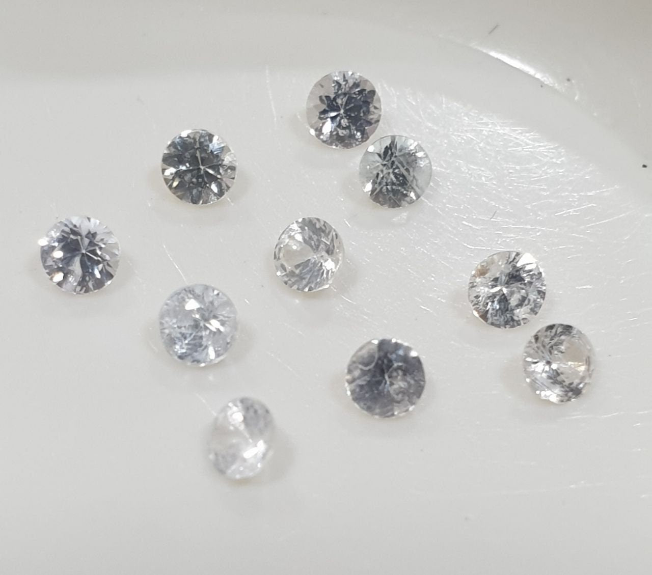 10 Pcs White Sapphire Lot Faceted Round 2.3-2.4mm.  -Gemstone Parcels-Loose Stones Wholesale Price-Natural Gems