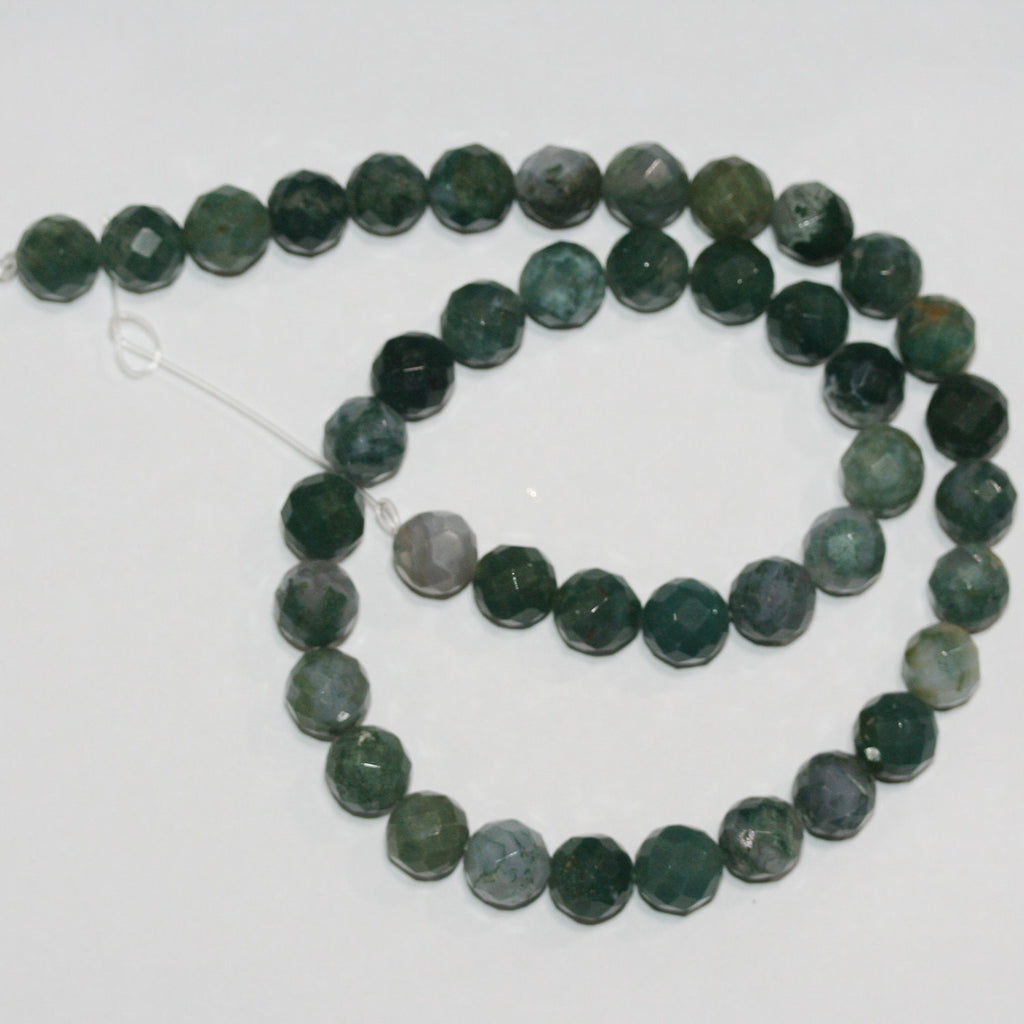 Cuentas redondas facetadas de ágata musgosa de San Mateo, 16", 10 mm (tira de 40 cm)