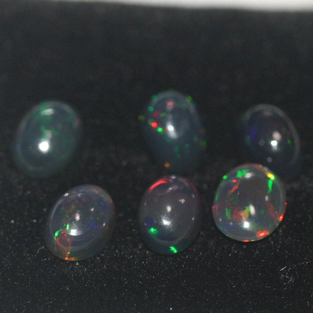 Ethiopian Black Opal Lot Oval Cabochon 7x5mm.-(6Pcs).-Gemstone Parcels-Loose Stones Wholesale Price