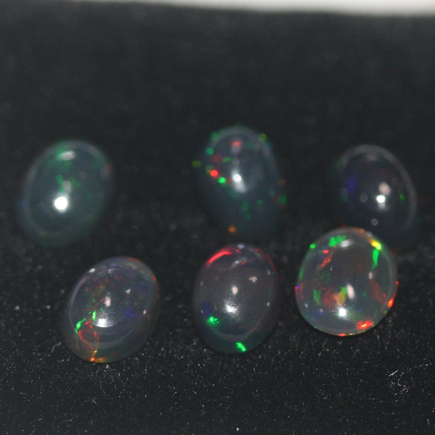 Ethiopian Black Opal Lot Oval Cabochon 7x5mm.-(6Pcs).-Gemstone Parcels-Loose Stones Wholesale Price