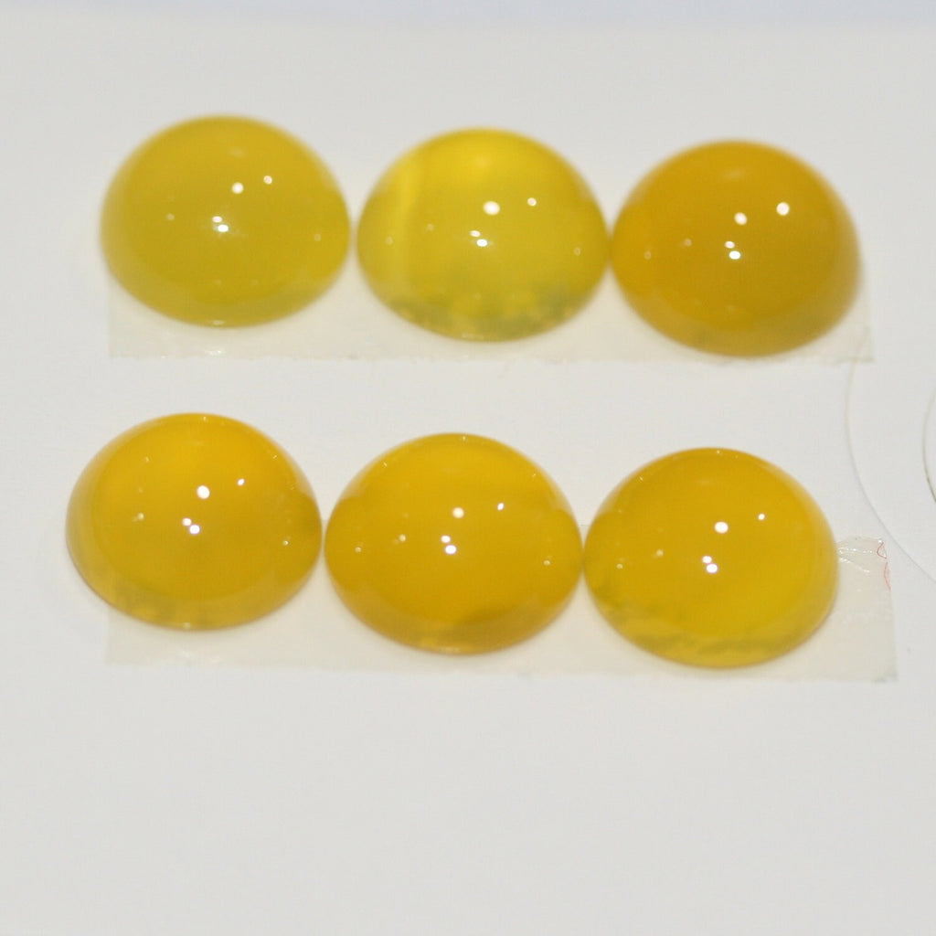 6Pcs Lot Yellow Agate Round Cabochon 10 mm. (6 pcs.) - Hard Gems