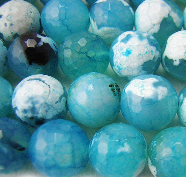 16" St Blue Agate Faceted Round Beads 12mm.-Strand 40cm - Hard Gems