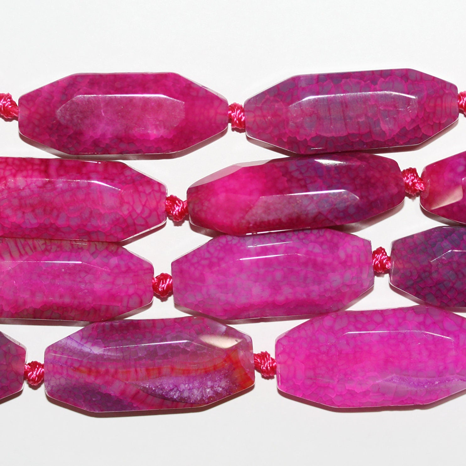 Cuentas de ágata fucsia facetadas de 40 x 15 mm (16") - Hilo de 40 cm