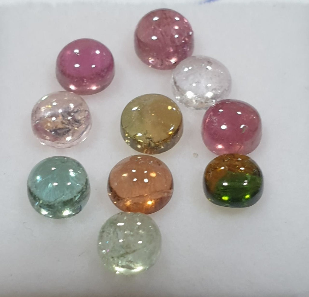 Tourmaline Round Cabochon Lot 4mm.- 10 Pieces - Calibrated Stone Multi Tourmaline Cabochon
