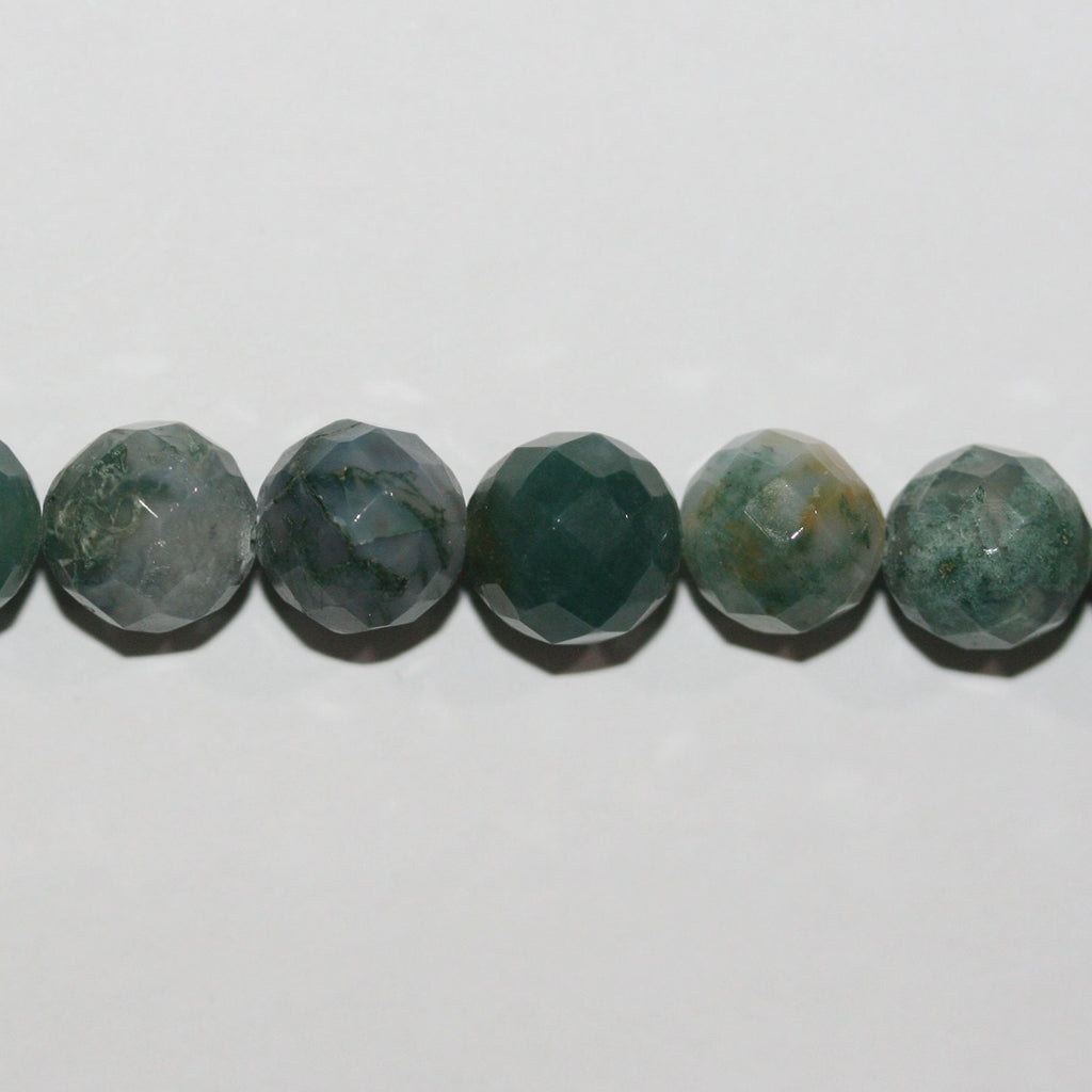 Cuentas redondas facetadas de ágata musgosa de San Mateo, 16", 10 mm (tira de 40 cm)
