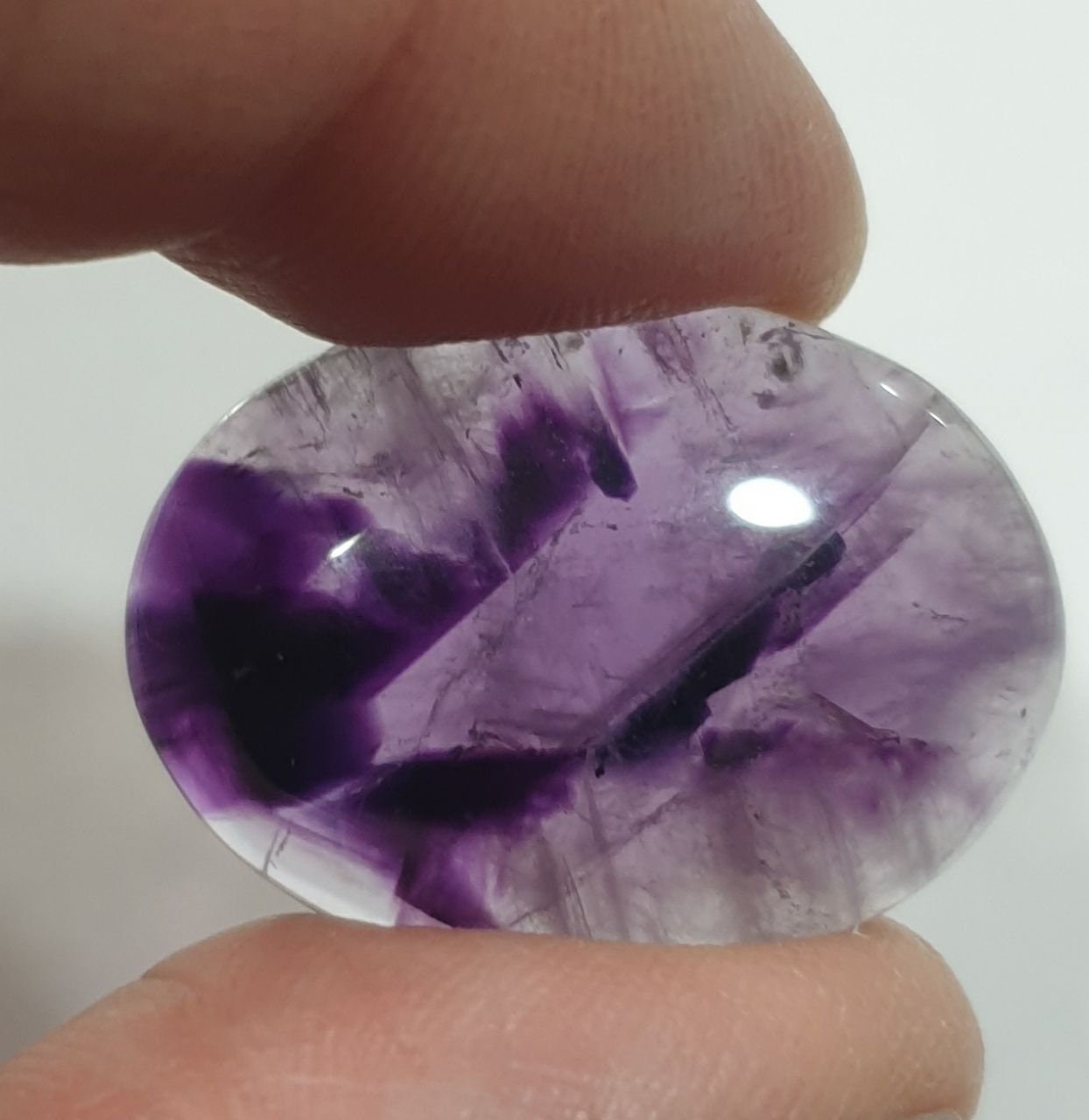 Unique Very Rare Amethyst Oval Cabochon 28.7x21.3mm. (30ct.) - Healing Properties-Rare Inclusion-Color Zoning