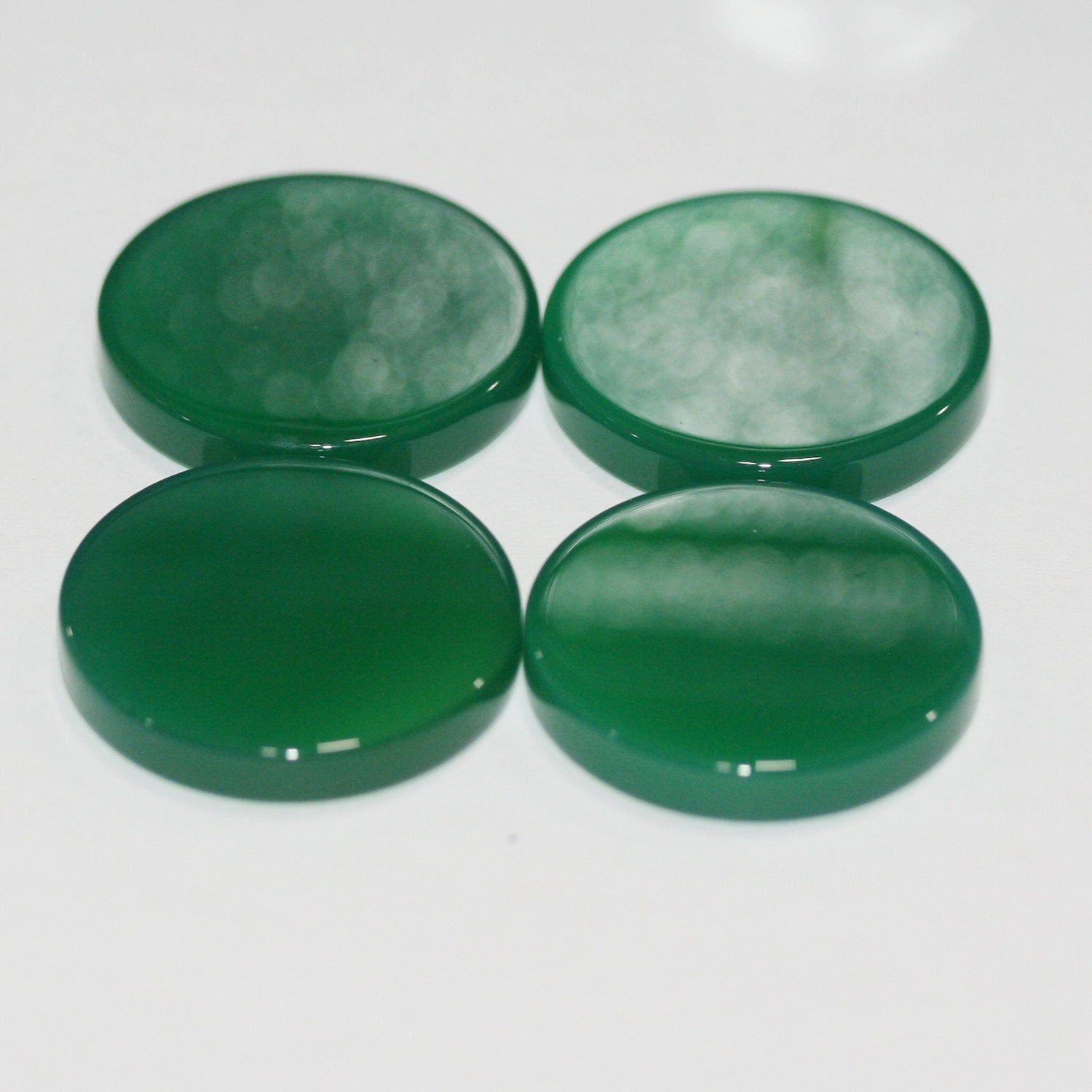 4Pcs Lot Green Agate Round Flat Disk Cabochon 25x4 mm. (4 pcs.) - Hard Gems