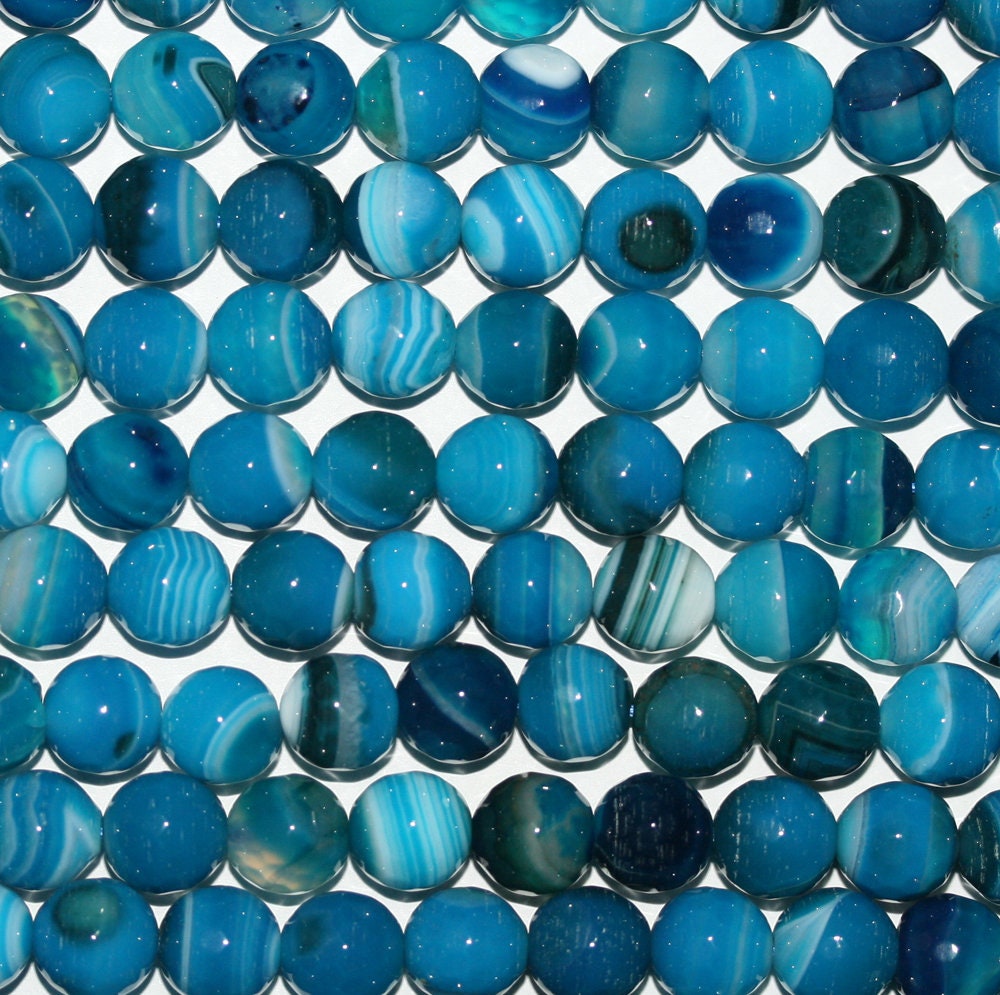 16" St Blue Striped Agate Faceted Round Beads 8mm.-Strand 40cm - Hard Gems