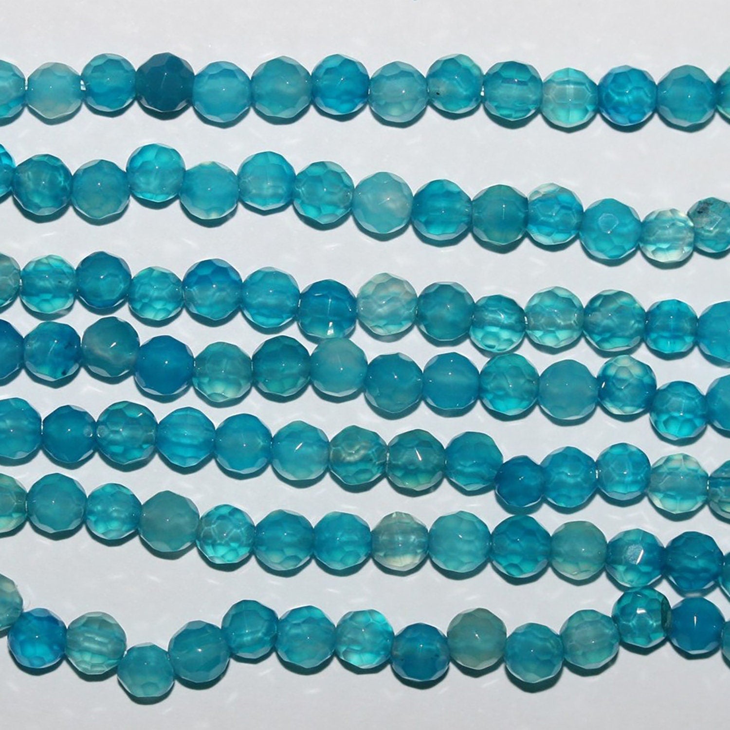 16" St Blue Agate Faceted Round Beads 4mm.-Strand 40cm - Hard Gems