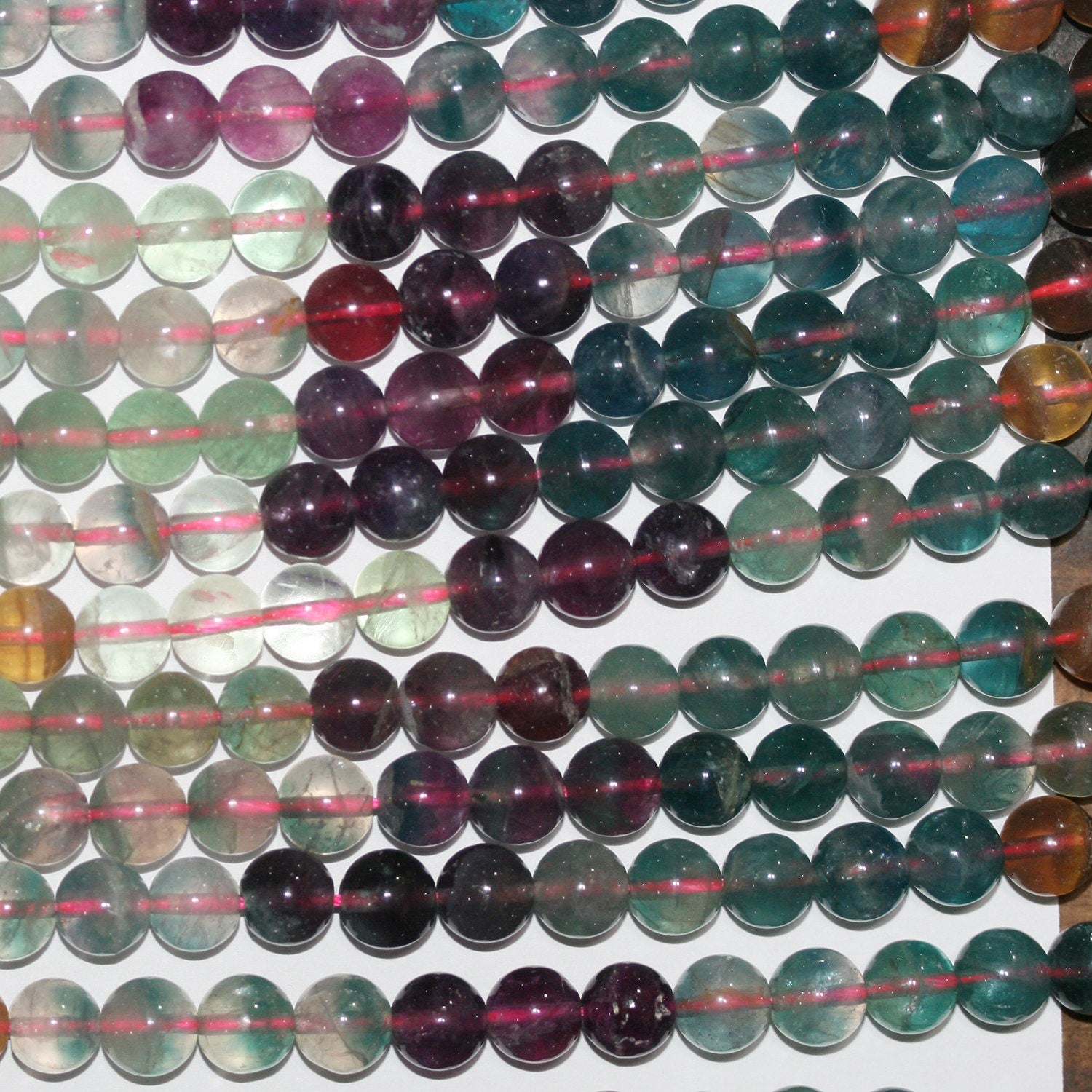 Perles rondes lisses en fluorite St, 8 mm, 15 pouces (38 cm) - Fil de 39 cm