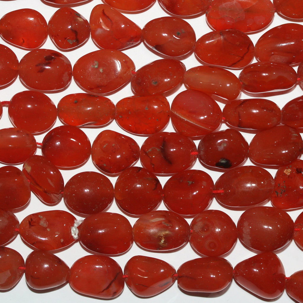 Cuentas de pepitas lisas de cornalina de Santa de 16", 20 x 15 mm (aprox.), tira de 40 cm.