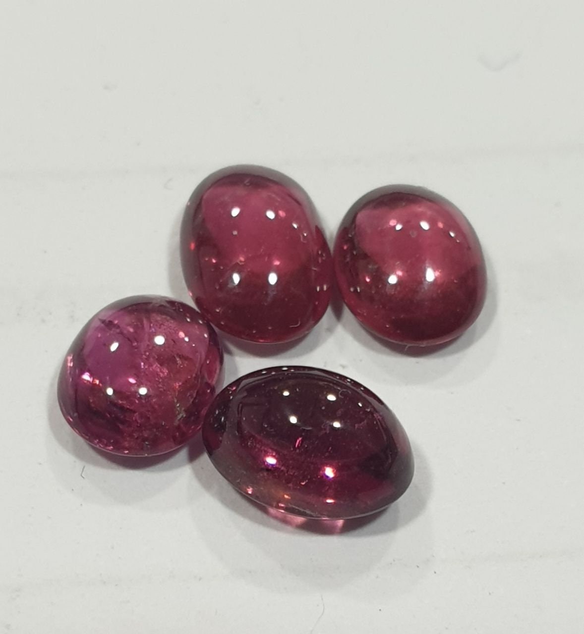 Rhodolite Garnet Lot Oval Cabochon 7-7.5x5.5mm.-(4pcs.)  -Gemstone Parcels-Loose Stones Wholesale Price