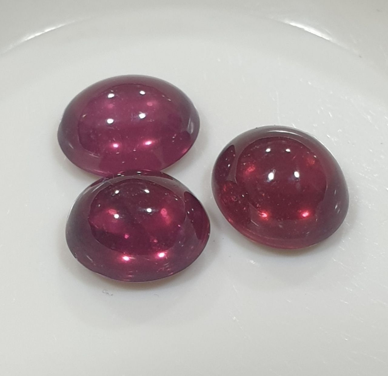 Rhodolite Garnet Lot Oval Cabochon 6.5x5mm.-(3pcs.)  -Gemstone Parcels-Loose Stones Wholesale Price