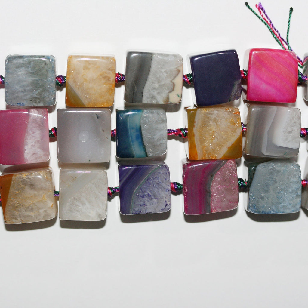 16" St Multicolor Agate Smooth Cube Beads 16-17mm. Strand 40cm. - Hard Gems