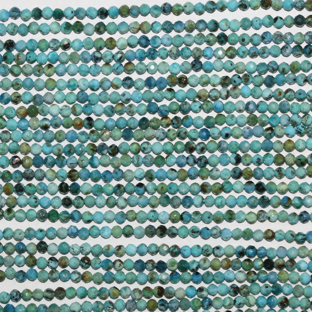 15" Perles rondes à facettes en turquoise St 2,5 mm.-Rig. 39 cm.