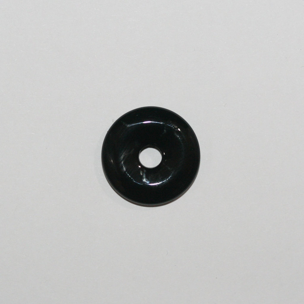 Pendentif disque en obsidienne lisse en forme de beignet 20 mm.