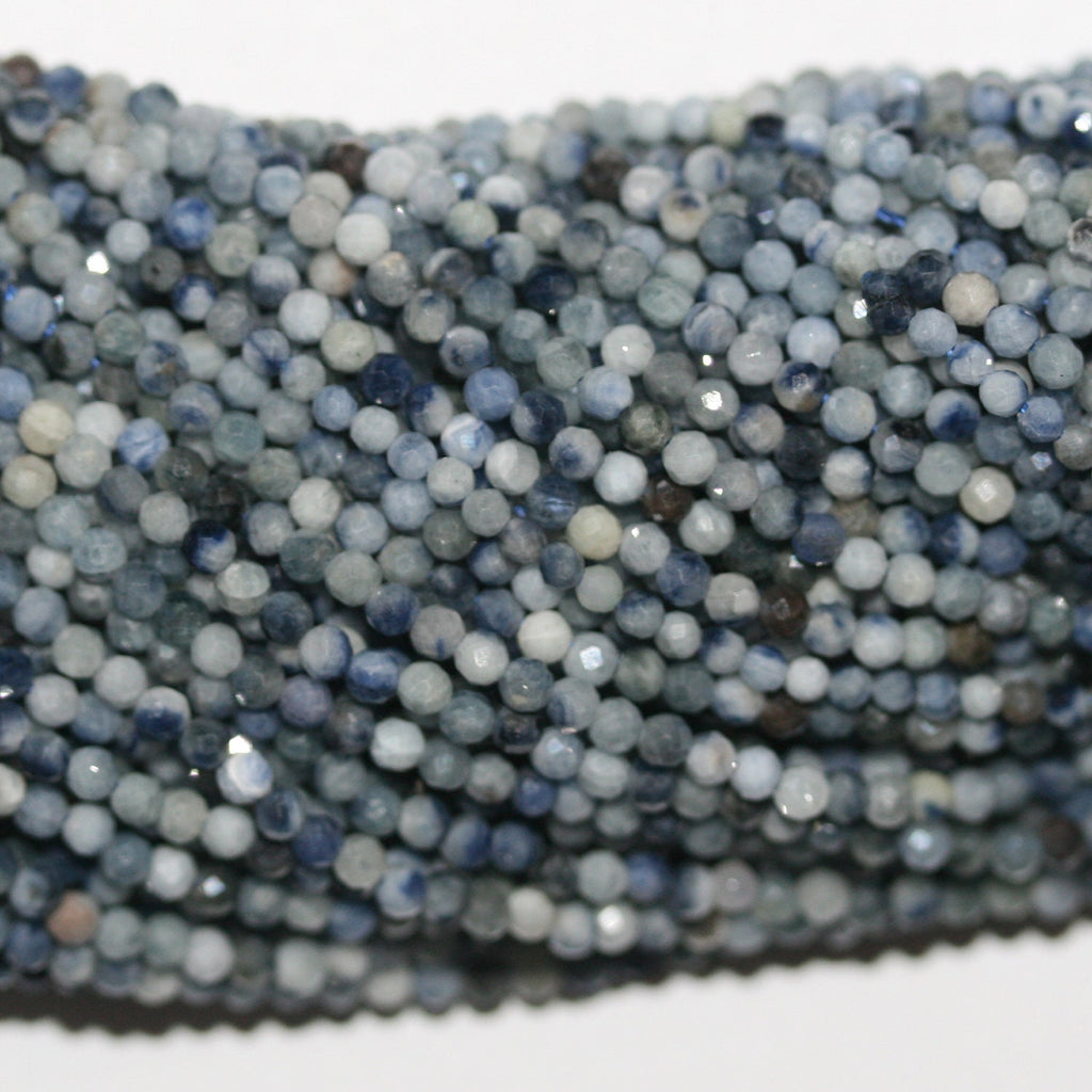 Perles rondes à facettes en saphir de 15 pouces, 2 mm, fil de 39 cm.