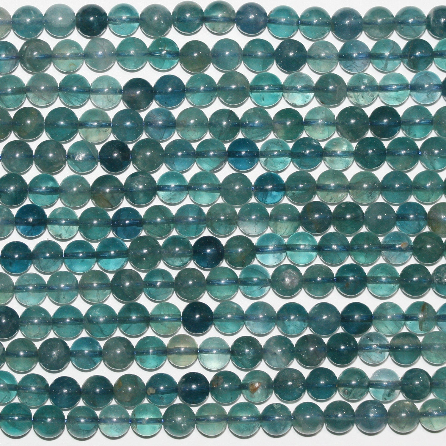 Perles rondes lisses en fluorite bleue St 15" 6 mm.-Rig 39 cm.