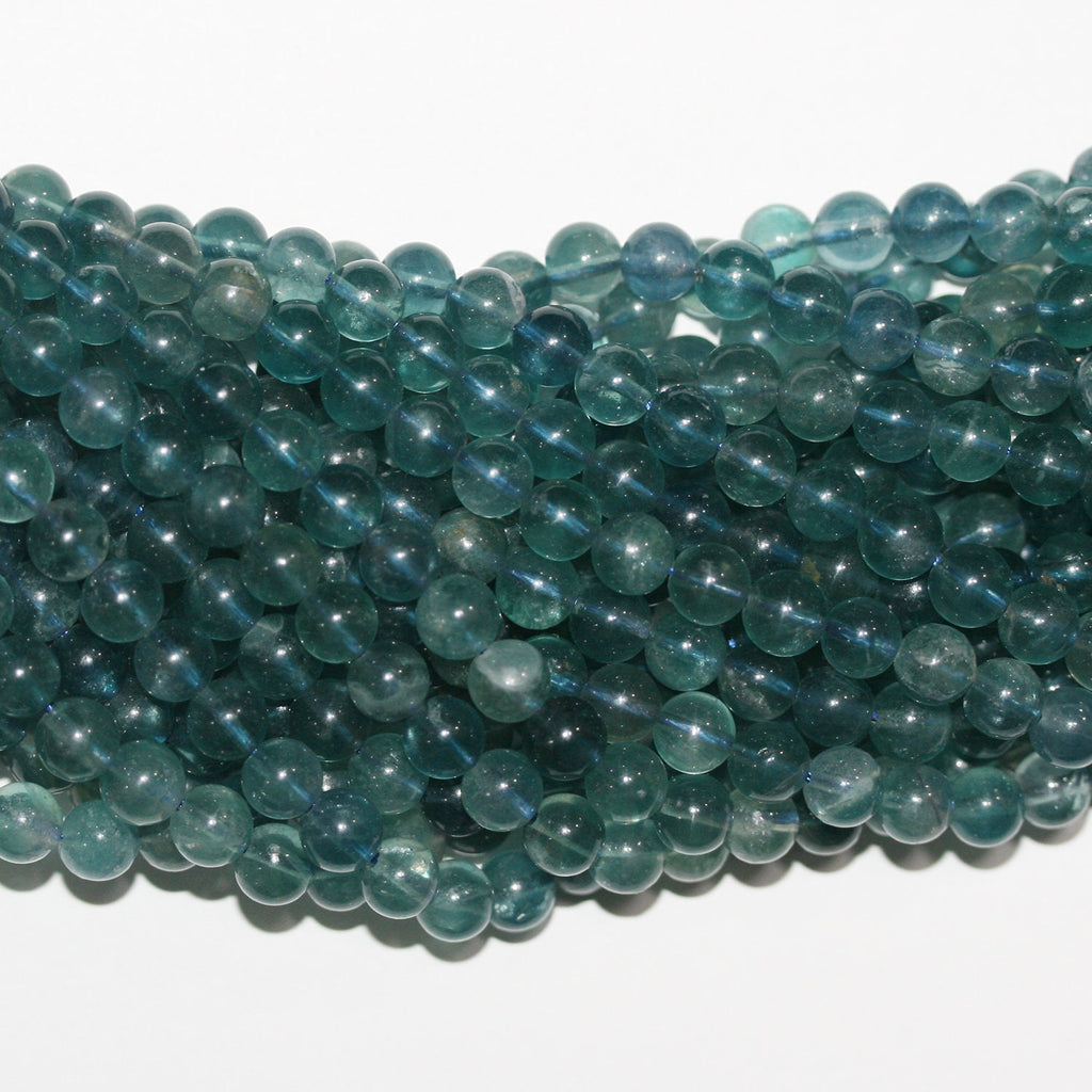 Perles rondes lisses en fluorite bleue St 15" 6 mm.-Rig 39 cm.