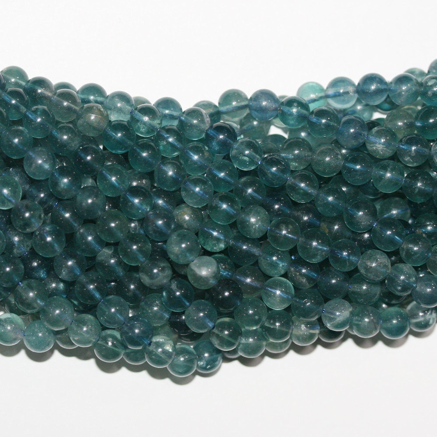 Perles rondes lisses en fluorite bleue St 15" 6 mm.-Rig 39 cm.