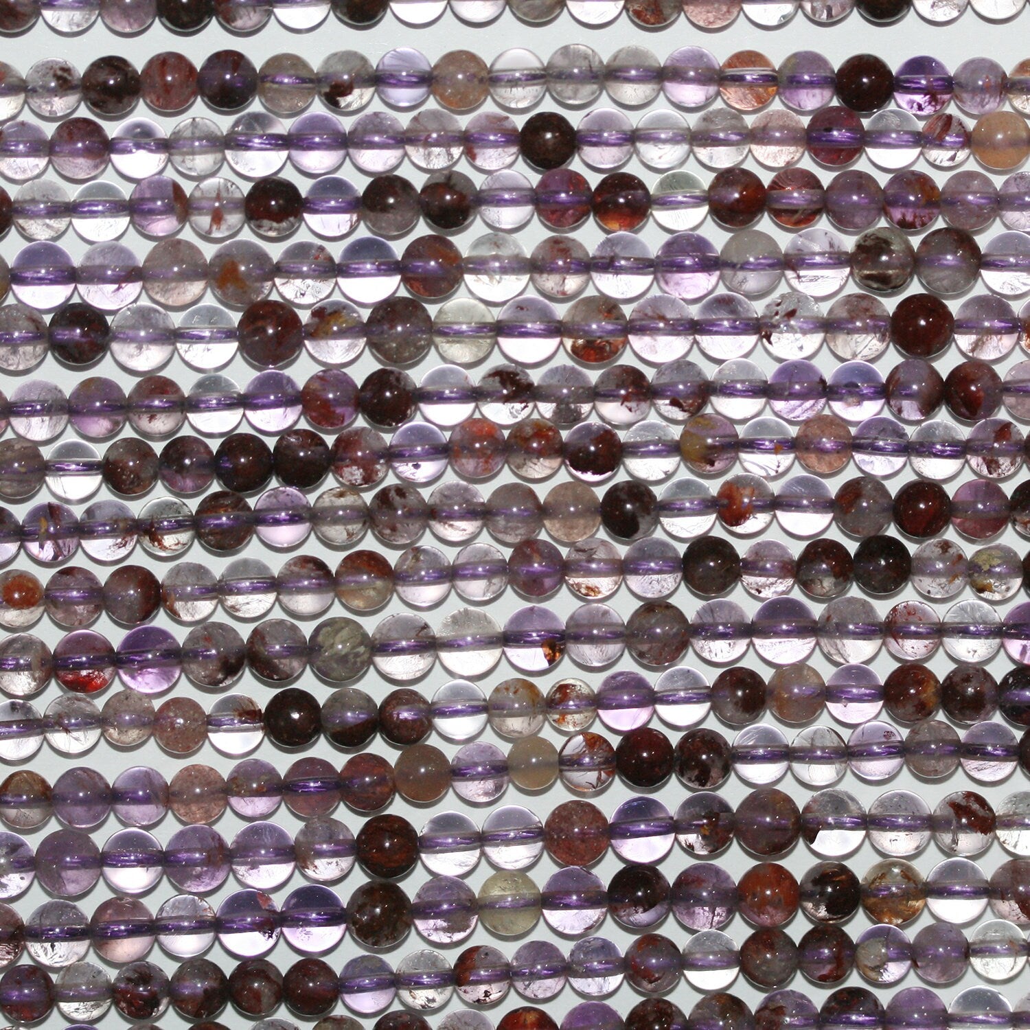 Collier de perles rondes en améthyste lisse avec inclusions, 5 mm, 39 cm