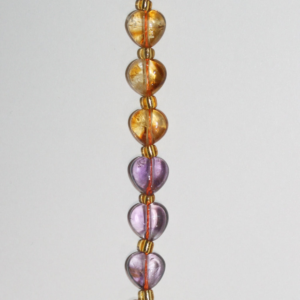 15" Perles de cœur lisses en améthyste et citrine 10 mm.-Rig 39 mm.