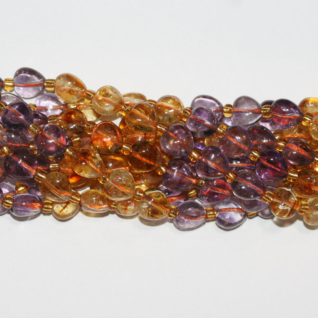 15" Perles de cœur lisses en améthyste et citrine 10 mm.-Rig 39 mm.