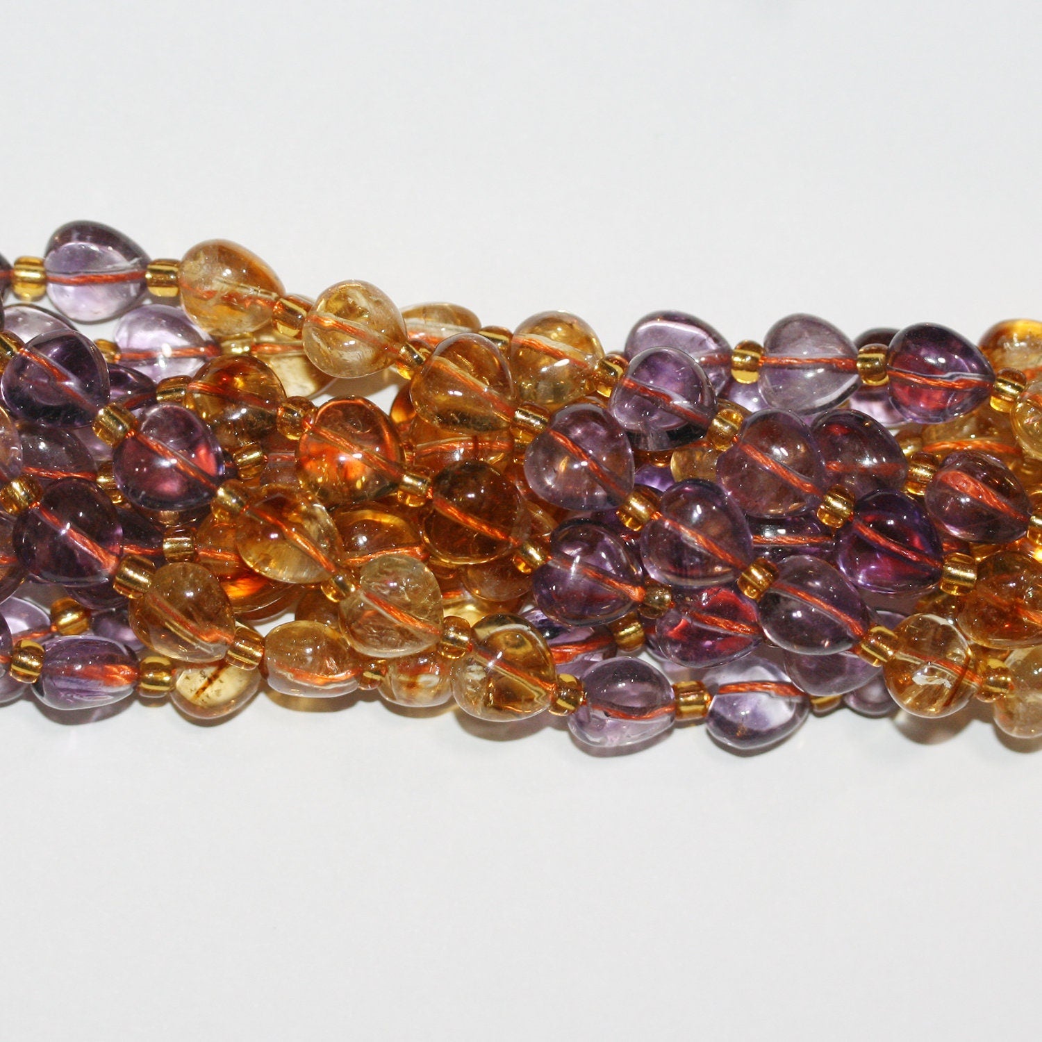 15" Perles de cœur lisses en améthyste et citrine 10 mm.-Rig 39 mm.